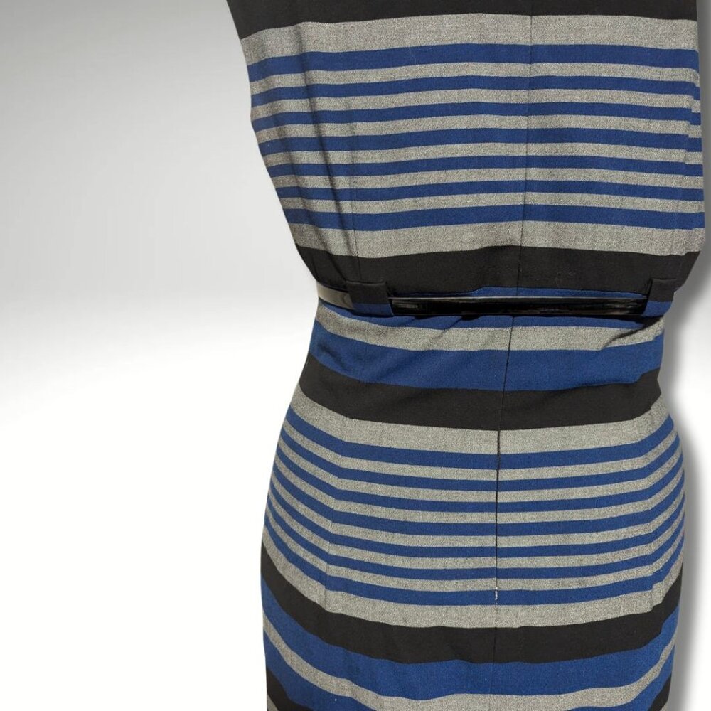 Calvin Klein Cap Sleeve Striped Belted Sheath Dress sz 12 - Picture 5 of 7